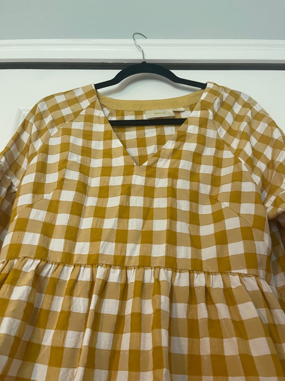 Anthropologie Mustard and White Gingham Peplum Tunic - Picture 2 of 6